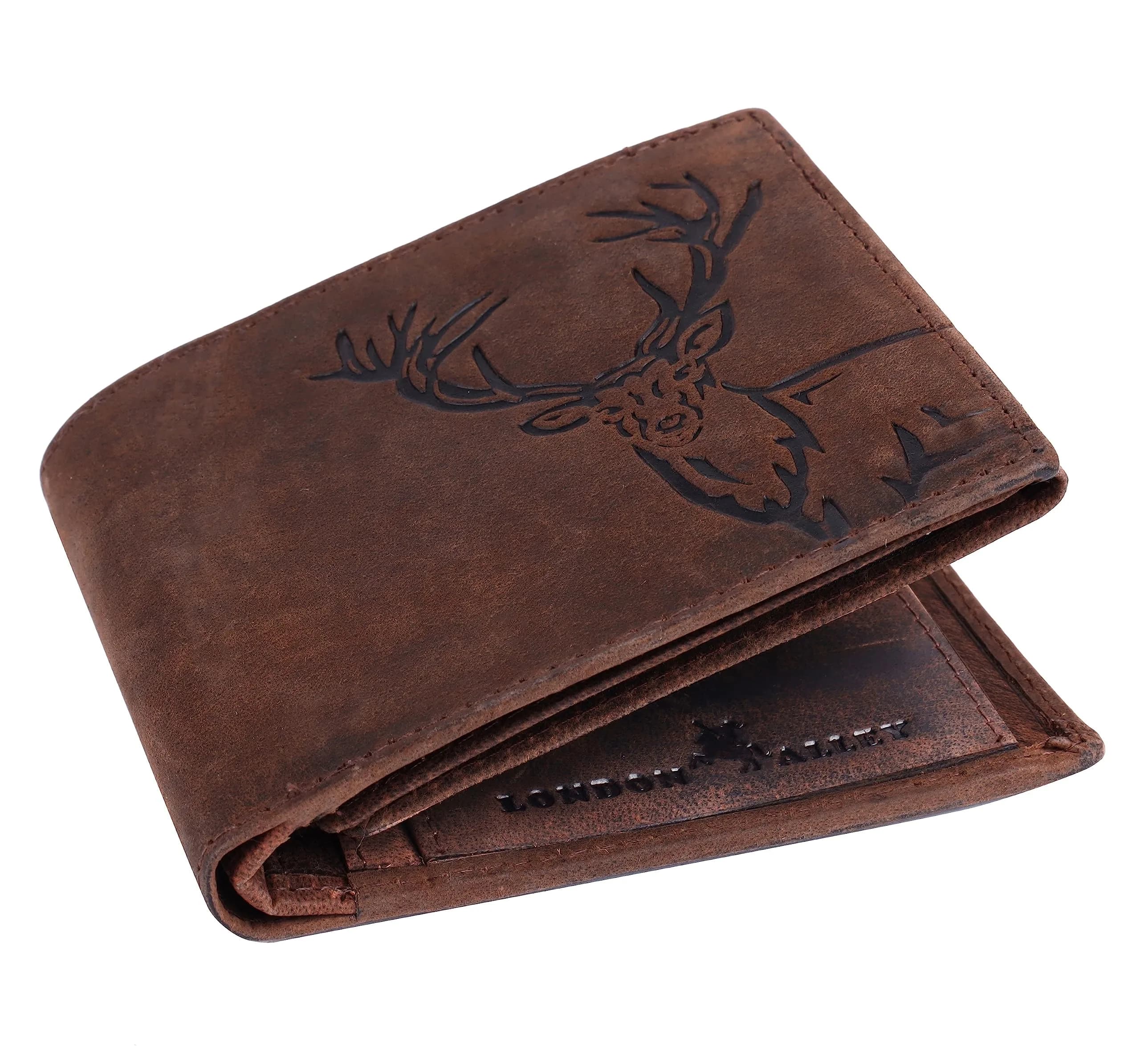 LONDON ALLEY Elk Vintage Brown Leather Wallet For Men, 6 Card Slots, RFID Blocking | Handcrafted Genuine Leather - main product image