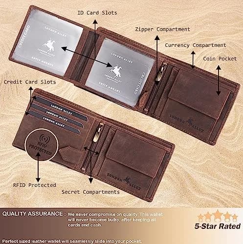 LONDON ALLEY Elk Vintage Brown Leather Wallet For Men, 6 Card Slots, RFID Blocking | Handcrafted Genuine Leather thumbnail 3