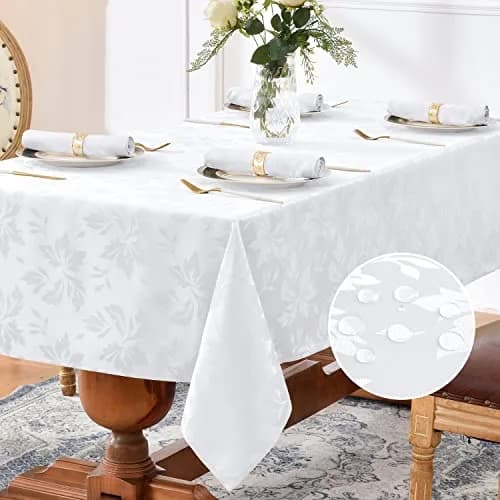 Romanstile Jacquard Rectangle Tablecloth 60 x 84 Inch | Elegant Floral Design, Water-Resistant, Stainproof (100% Polyester) thumbnail 1