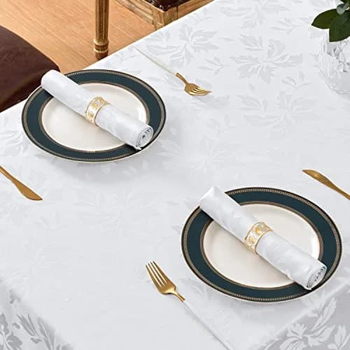 Romanstile Jacquard Rectangle Tablecloth 60 x 84 Inch | Elegant Floral Design, Water-Resistant, Stainproof (100% Polyester) thumbnail 5