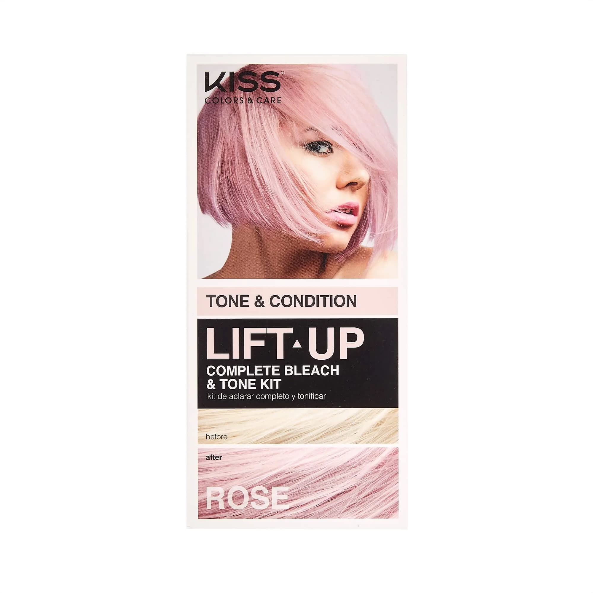 KISS Lift Up Complete Hair Bleach Kit with Revitalizing Plex Serum & Rose Toner, 6-Pc Kit | Achieve Salon-Quality Blonde & Pink Tones at Home - main product image