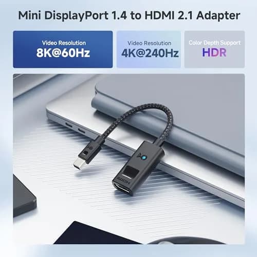 Cable Matters Active 8K Mini DisplayPort 1.4 to HDMI 2.1 Adapter, Black | Connects Mini DP/Thunderbolt to HDMI 2.1 Displays thumbnail 2