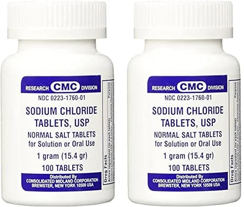 Consolidated Midland Corp. Sodium Chloride Tablets 1 Gm USP 200 Count (100 Tablets x 2) | Mineral Supplement for Electrolyte Balance thumbnail 1