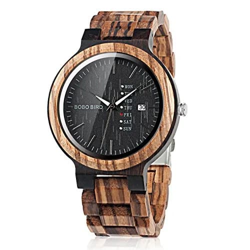 BOBO BIRD Week and Date Display Men's Zebra Wooden Quartz Watch 45.6mm | Handmade Casual Retro Style thumbnail 1