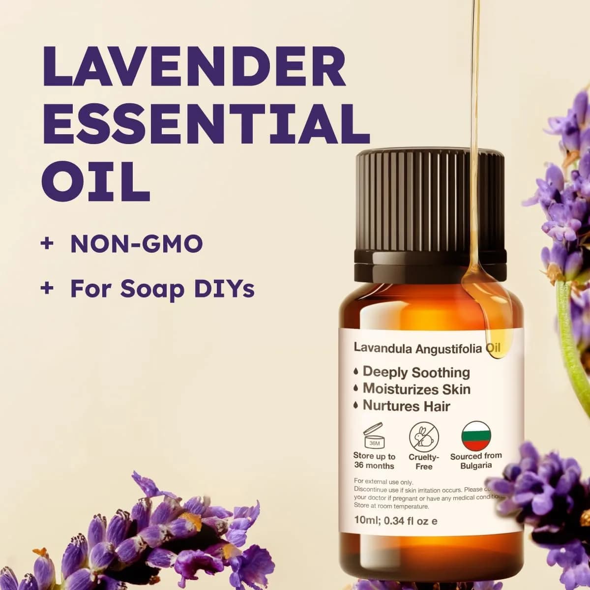 KUKKA 100% Pure Lavender Essential Oil for Hair, Skin, Diffuser & DIY Soap Making Scent (0.34 Fl Oz / 10ml) - view 2
