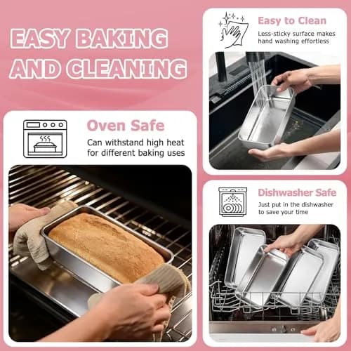TeamFar Stainless Steel Loaf Pans for Baking, 9.25 x 5 x 2.5 Inch (23.5 x 12.7 x 6.35 cm) — Set of 6 | Even Baking & Easy Release thumbnail 4
