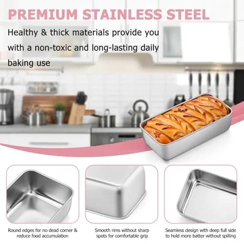 TeamFar Stainless Steel Loaf Pans for Baking, 9.25 x 5 x 2.5 Inch (23.5 x 12.7 x 6.35 cm) — Set of 6 | Even Baking & Easy Release thumbnail 3