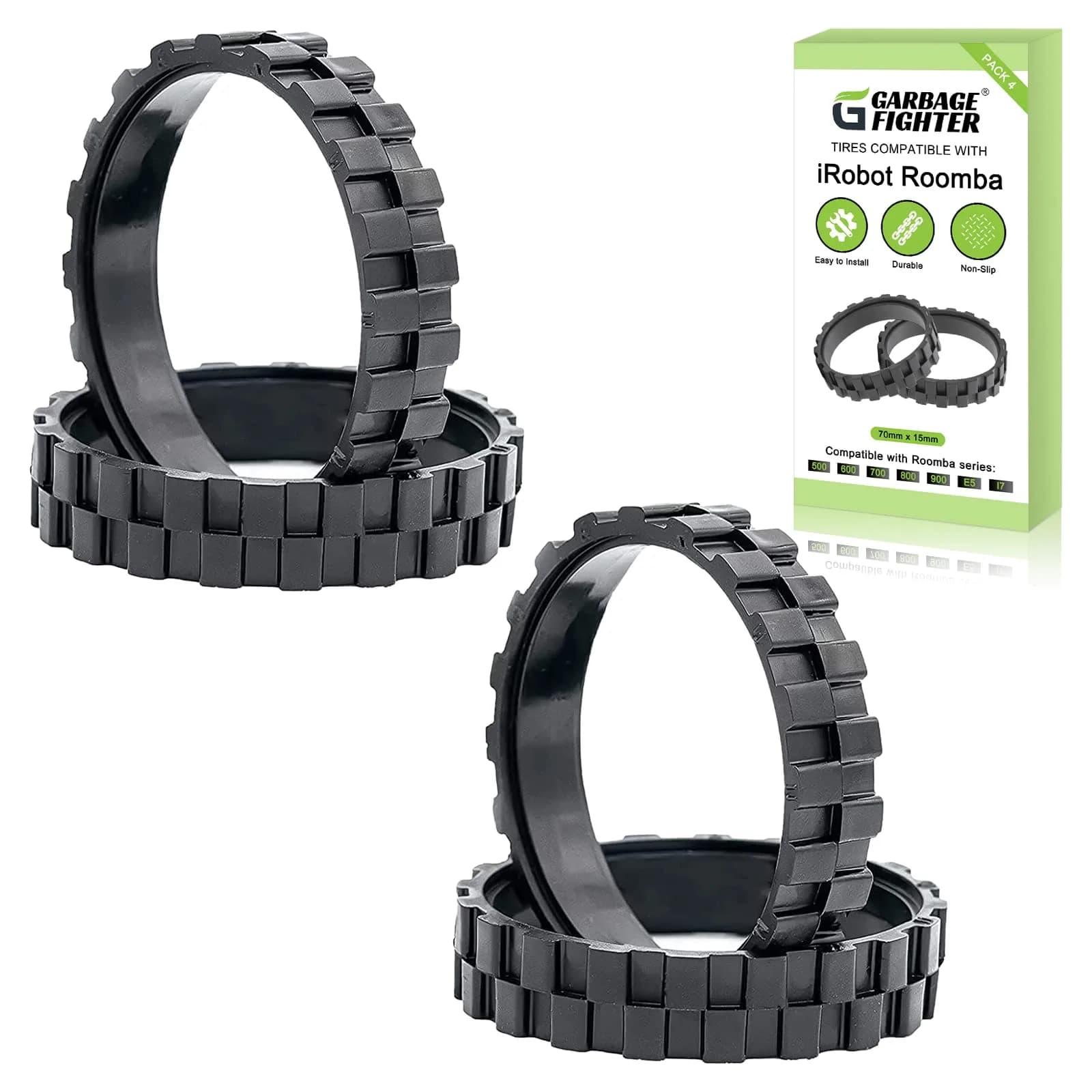 Garbage fighter 4-Wheel Replacement Tires for iRobot Roomba 600 Series Vacuum Cleaner (Black) - main product image