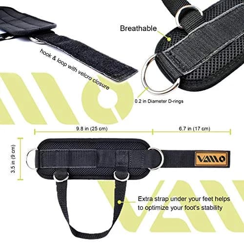 VAIIO Ankle Straps for Cable Machines, Adjustable Comfort Fit Neoprene (Pair, Black) | Double D-Ring Lower Body Workout Attachments thumbnail 5