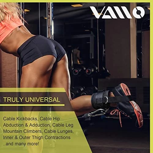 VAIIO Ankle Straps for Cable Machines, Adjustable Comfort Fit Neoprene (Pair, Black) | Double D-Ring Lower Body Workout Attachments thumbnail 2
