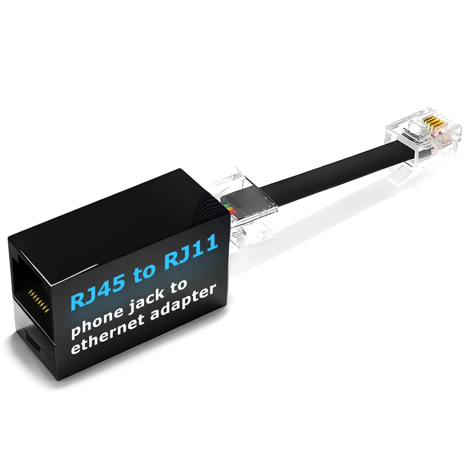 RetailAndBulk RJ11 to RJ45 Adapter for Landline & Fax | High-Performance Copper, Gold Contacts — Black