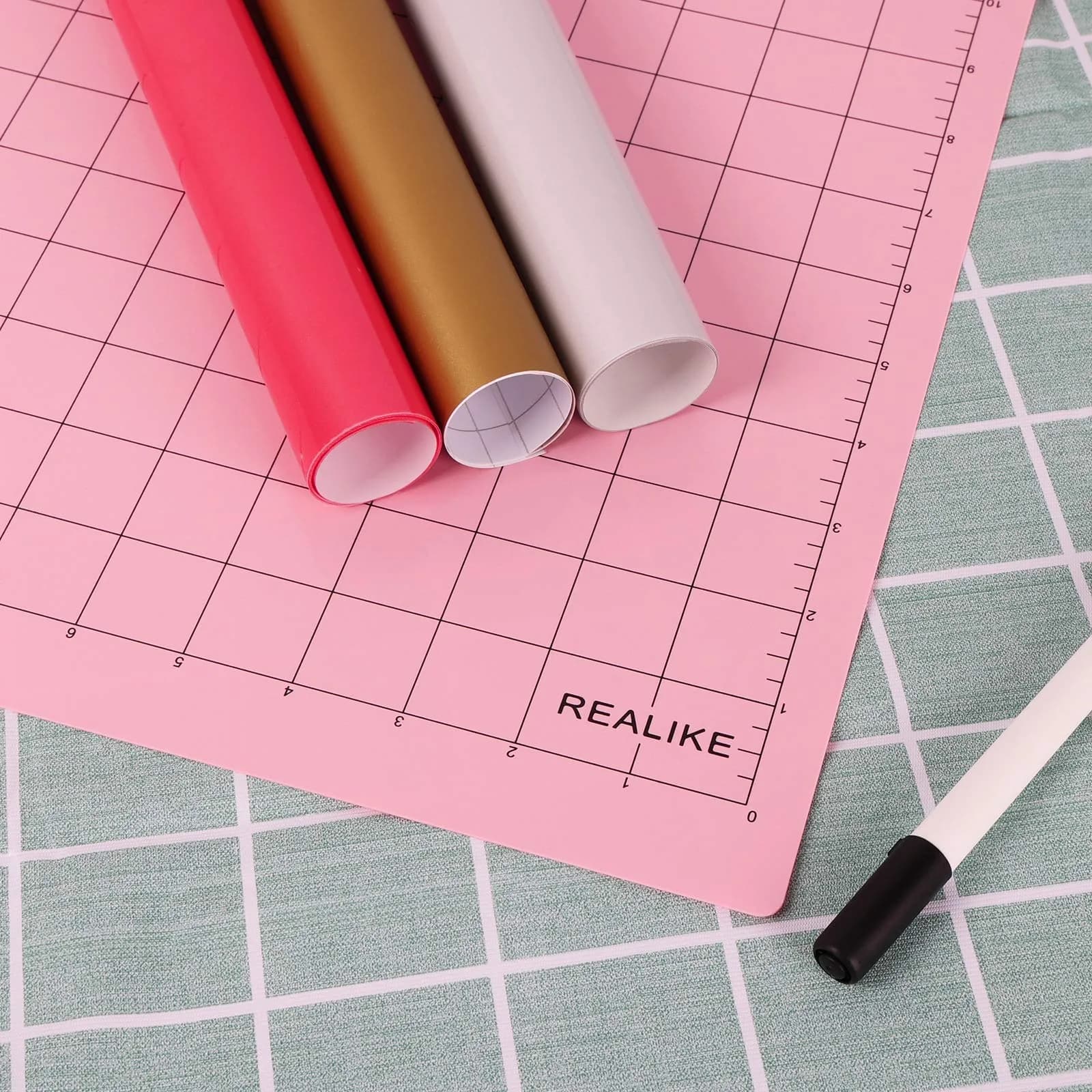 REALIKE FabricGrip Cutting Mat 12x12 Inch (3 Mats) | Self-Healing Pink Mat for Cricut Machines, Quilting & Crafts - view 6