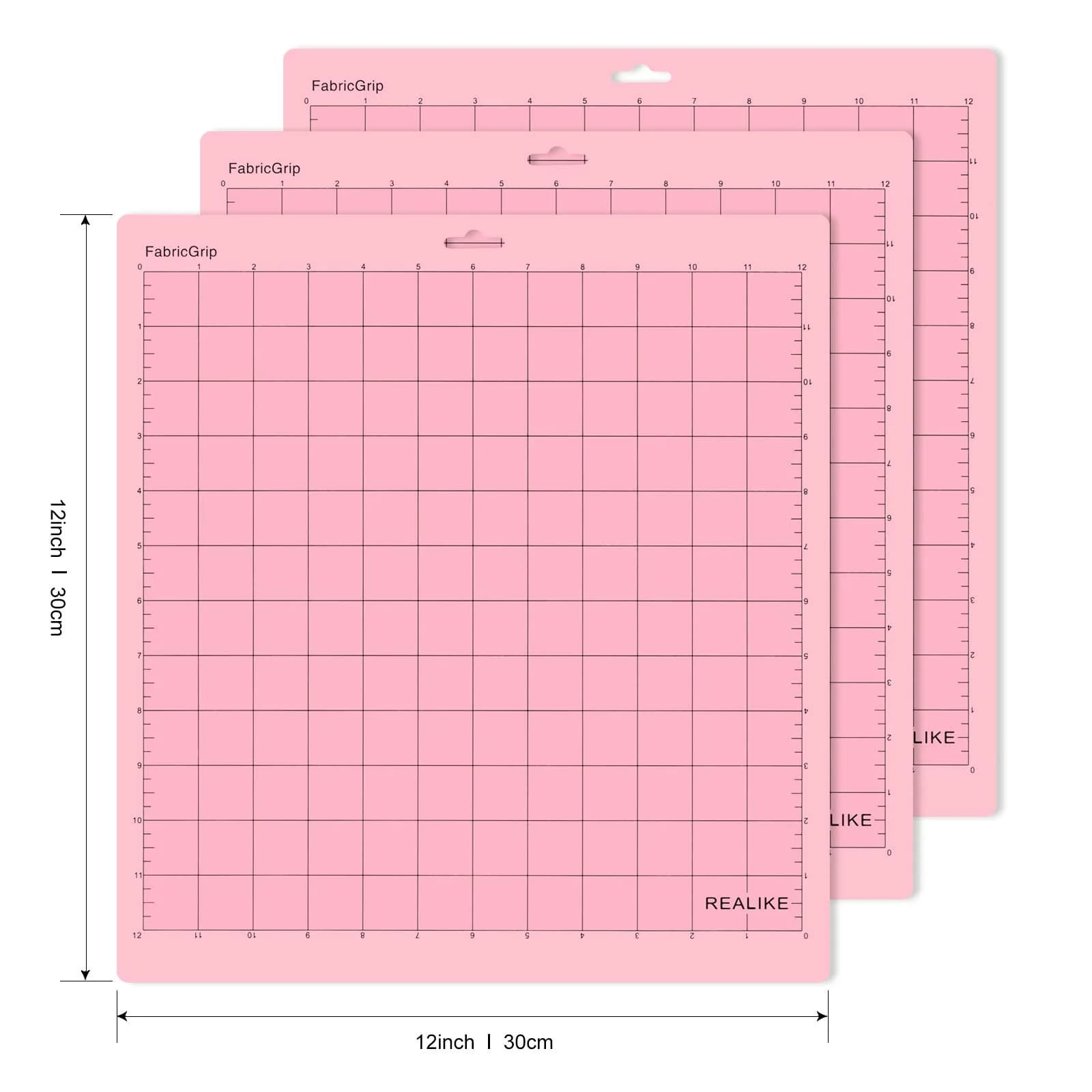 REALIKE FabricGrip Cutting Mat 12x12 Inch (3 Mats) | Self-Healing Pink Mat for Cricut Machines, Quilting & Crafts - view 2
