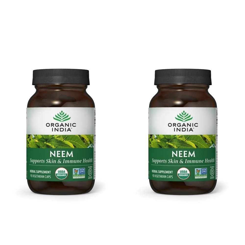 ORGANIC INDIA Neem Leaf Capsules, Herbal Supplement, 90 Capsules (2-Pack) | Supports Skin, Immunity & Detox