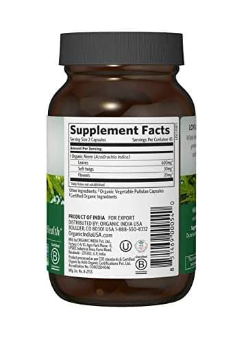 ORGANIC INDIA Neem Leaf Capsules, Herbal Supplement, 90 Capsules (2-Pack) | Supports Skin, Immunity & Detox thumbnail 2