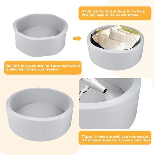 UHAPPYEE Soft Ball Pit for Toddler 35" x 12" Foam Round Ball Pool with Removable Cover Light Grey thumbnail 6