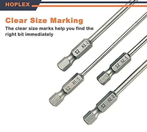 HOPLEX Hex Bit Set 1.5mm 2.0mm 2.5mm 3.0mm | Heat-Treated Steel for Power Drills thumbnail 5