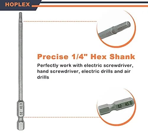 HOPLEX Hex Bit Set 1.5mm 2.0mm 2.5mm 3.0mm | Heat-Treated Steel for Power Drills thumbnail 2