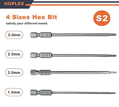 HOPLEX Hex Bit Set 1.5mm 2.0mm 2.5mm 3.0mm | Heat-Treated Steel for Power Drills thumbnail 3