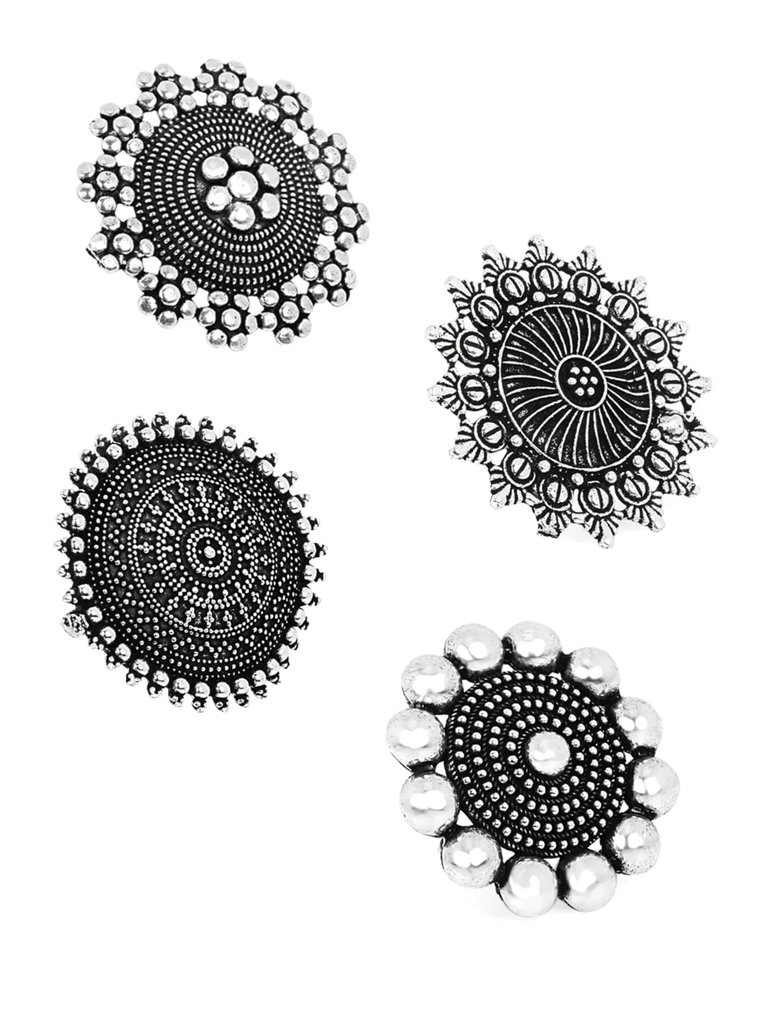 Yellow Chimes Women's Artistic Crafted Rings 3 PCS Combo (Oxidized Silver) | Statement Jewelry for Women — Silver,Yellow