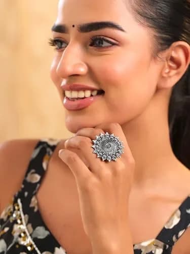 Yellow Chimes Women's Artistic Crafted Rings 3 PCS Combo (Oxidized Silver) | Statement Jewelry for Women thumbnail 4