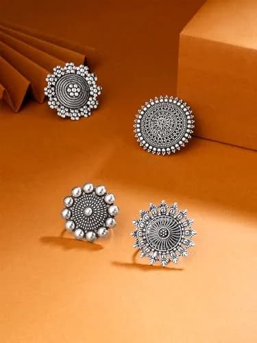 Yellow Chimes Women's Artistic Crafted Rings 3 PCS Combo (Oxidized Silver) | Statement Jewelry for Women thumbnail 2