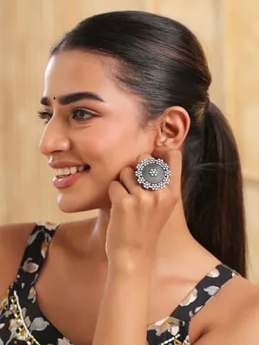 Yellow Chimes Women's Artistic Crafted Rings 3 PCS Combo (Oxidized Silver) | Statement Jewelry for Women thumbnail 3