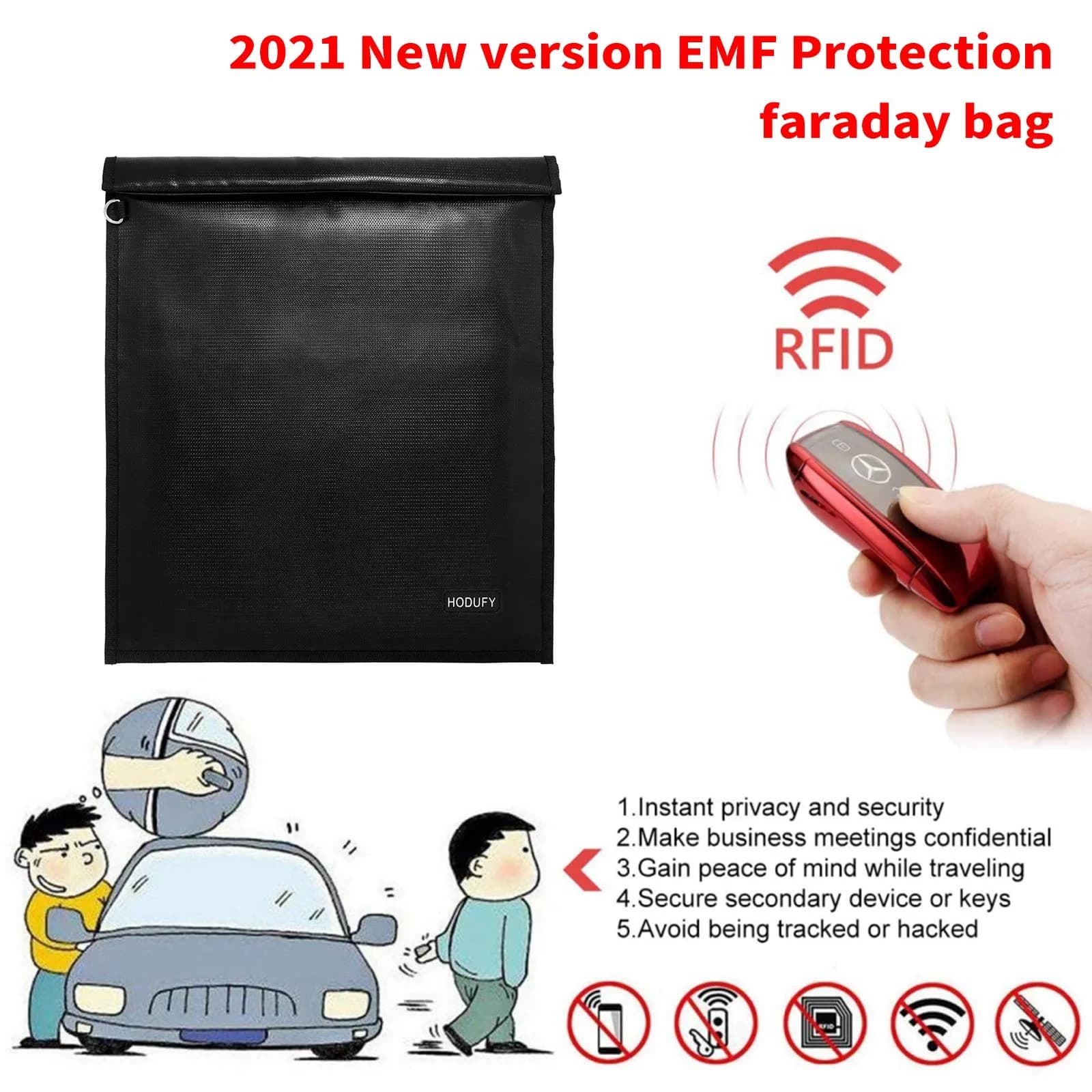 Hodufy Extra Large Faraday Bag 51x38cm (20x15 inches) | Blocks WiFi, Bluetooth, RFID, GPS Signals - view 5