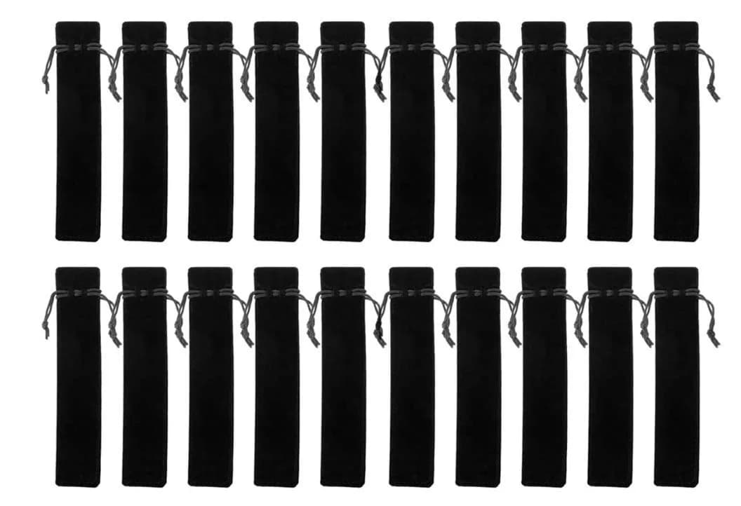 HORNO 20 PCS Velvet Drawstring Pen Pouch Sleeve Holder for Pens | Soft Velvet, Drawstring Closure, Classic Black, 17.5x3.5cm