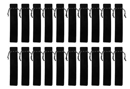 HORNO 20 PCS Velvet Drawstring Pen Pouch Sleeve Holder for Pens | Soft Velvet, Drawstring Closure, Classic Black, 17.5x3.5cm thumbnail 1