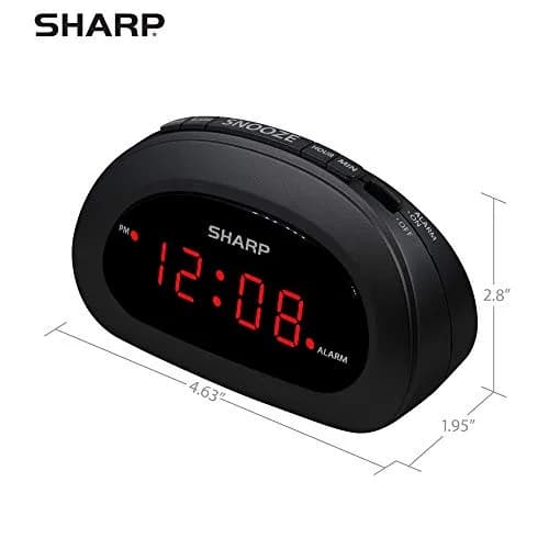 Sharp Small Digital Alarm Clock, Red LED, Snooze, 9V Battery Backup, Black | Clear 0.6” LED, Easy Controls, Compact Bedroom Clock thumbnail 5