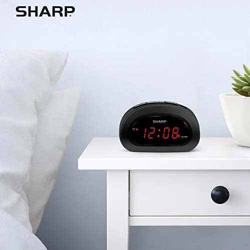 Sharp Small Digital Alarm Clock, Red LED, Snooze, 9V Battery Backup, Black | Clear 0.6” LED, Easy Controls, Compact Bedroom Clock thumbnail 6