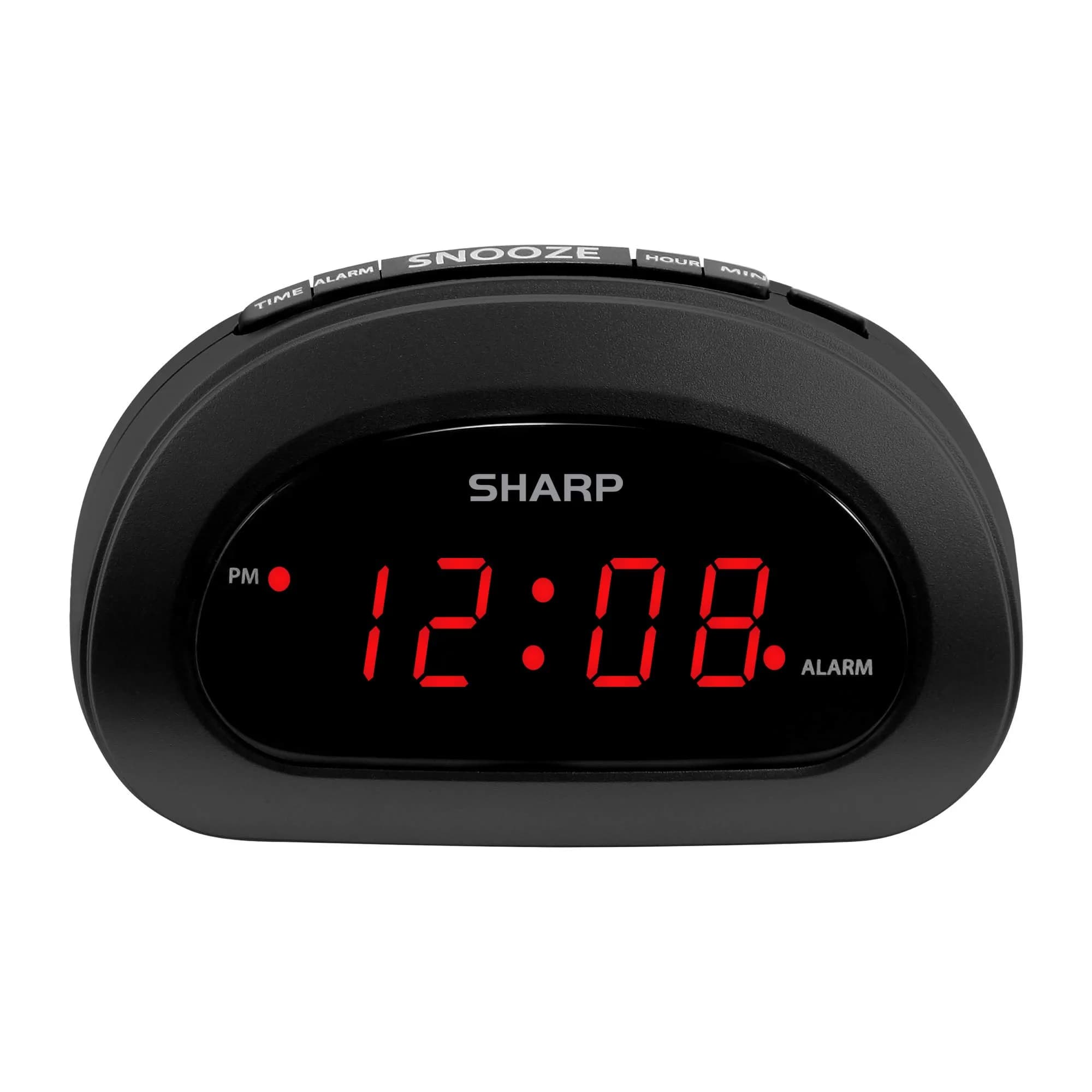 Sharp Small Digital Alarm Clock, Red LED, Snooze, 9V Battery Backup, Black | Clear 0.6” LED, Easy Controls, Compact Bedroom Clock