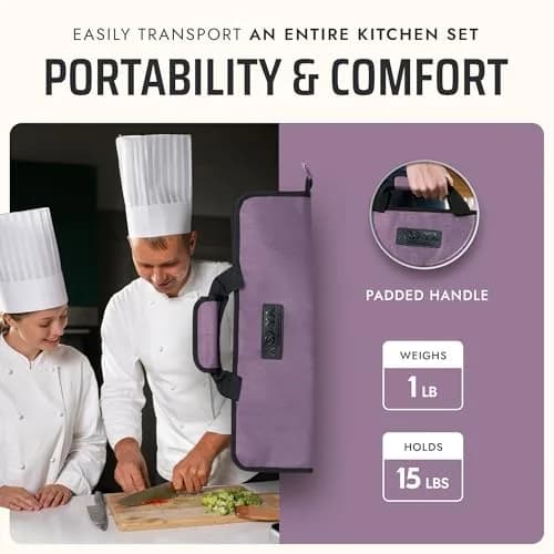 Asaya Chef Knife Roll Bag - 12-Pocket Travel Case for Kitchen Knives, Lightweight Stain-Resistant Nylon, Purple thumbnail 5