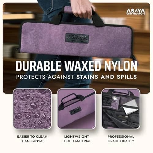 Asaya Chef Knife Roll Bag - 12-Pocket Travel Case for Kitchen Knives, Lightweight Stain-Resistant Nylon, Purple thumbnail 3