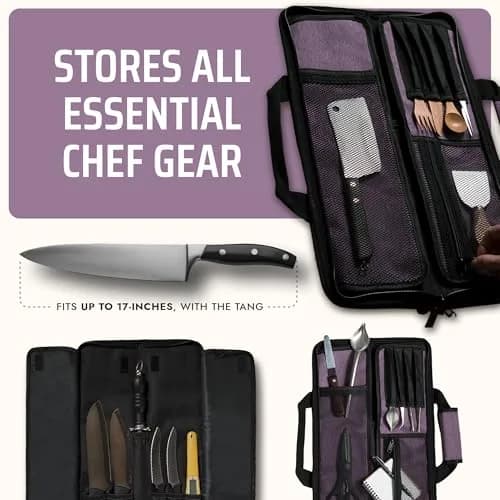 Asaya Chef Knife Roll Bag - 12-Pocket Travel Case for Kitchen Knives, Lightweight Stain-Resistant Nylon, Purple thumbnail 4