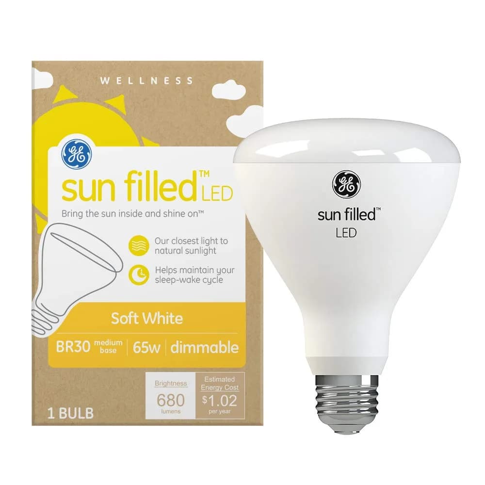 GE Sun Filled BR30 LED Floodlight Bulb Soft White 8.5W (65W Equiv) | Replicates Natural Sunlight