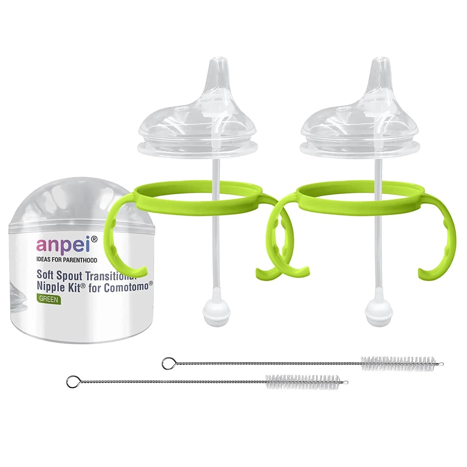 ANPEI Sippy Cup Soft Spout Transitional Nipple Kit for Comotomo Baby Bottles, 5 oz and 8 oz (1 Count) — Step 1 Self-Feeding Kit / 6 Piece Set