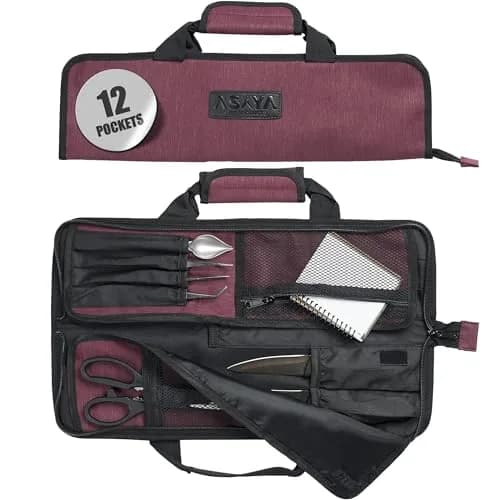 Asaya Chef Knife Roll Bag - 12-Pocket Travel Case for Kitchen Knives, Lightweight Stain-Resistant Nylon, Red | Secure & Portable thumbnail 1