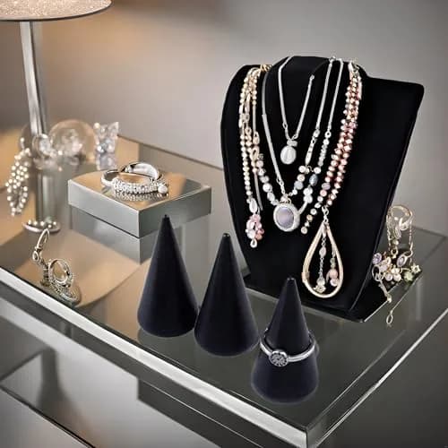 AUEAR Black 10 Pack Wood Cone Ring Holder Stand | Compact Size for Jewelry Display thumbnail 6