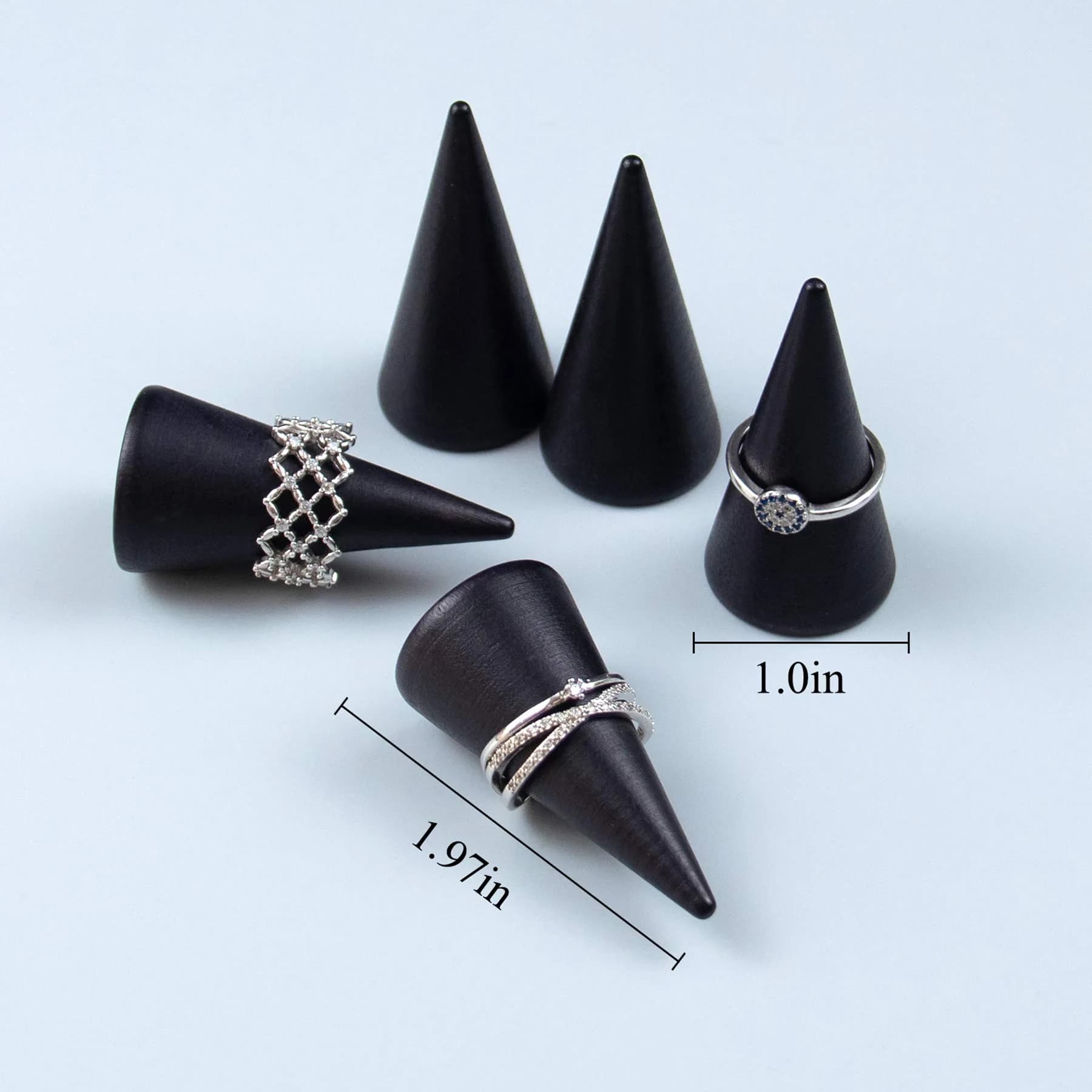 AUEAR Black 10 Pack Wood Cone Ring Holder Stand | Compact Size for Jewelry Display - view 7