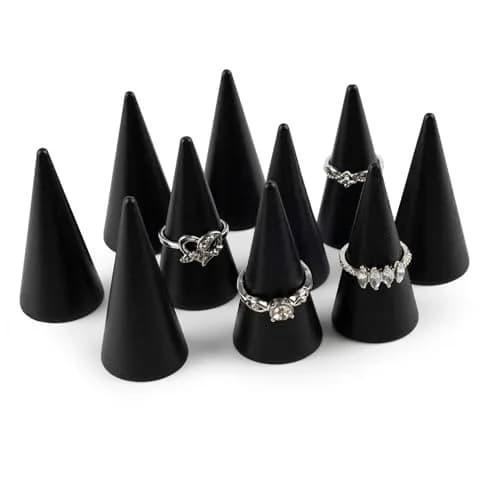 AUEAR Black 10 Pack Wood Cone Ring Holder Stand | Compact Size for Jewelry Display thumbnail 1