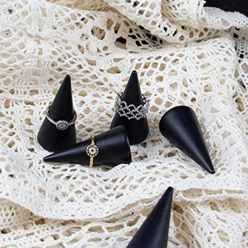 AUEAR Black 10 Pack Wood Cone Ring Holder Stand | Compact Size for Jewelry Display thumbnail 2