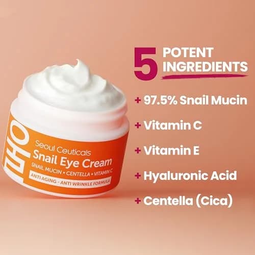 SeoulCeuticals Korean Snail Mucin Eye Cream 0.5 fl oz (14.7 ml) | 97.5% Snail Filtrate for Anti-Aging thumbnail 4