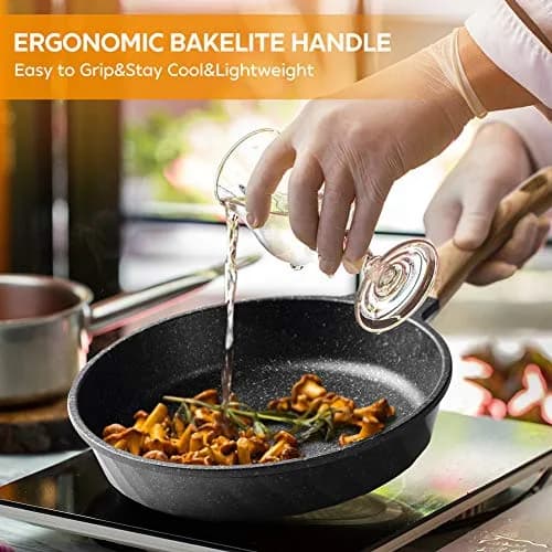 YIIFEEO Non Stick Frying Pan Set - Stone Skillet Set with Lids, 8" 9.5" 11" Gray | Induction Compatible Cookware thumbnail 5