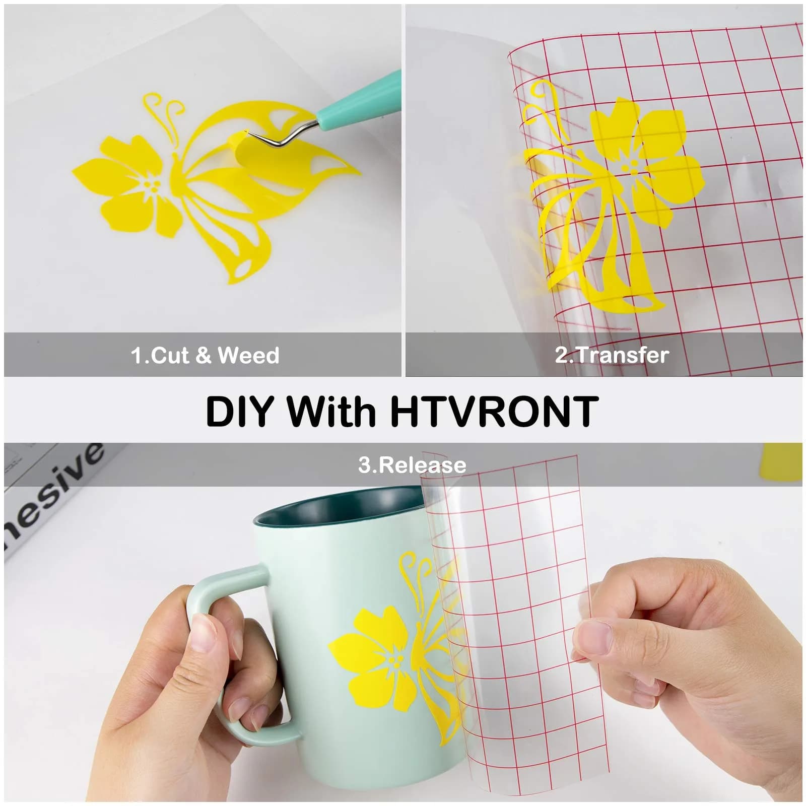HTVRONT Glossy Yellow Permanent Vinyl Roll 3.65m (12" x 14FT) | Waterproof & Easy Cut for Crafts - view 7
