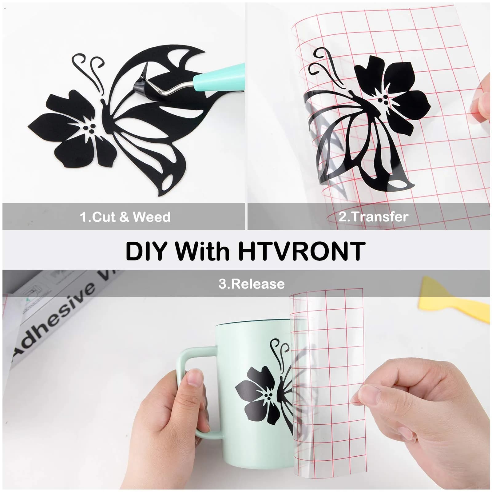 HTVRONT Matte Black Permanent Vinyl Roll 12in x 14ft (30.48cm x 4.27m) | Waterproof & Easy Cut for Crafts - view 6