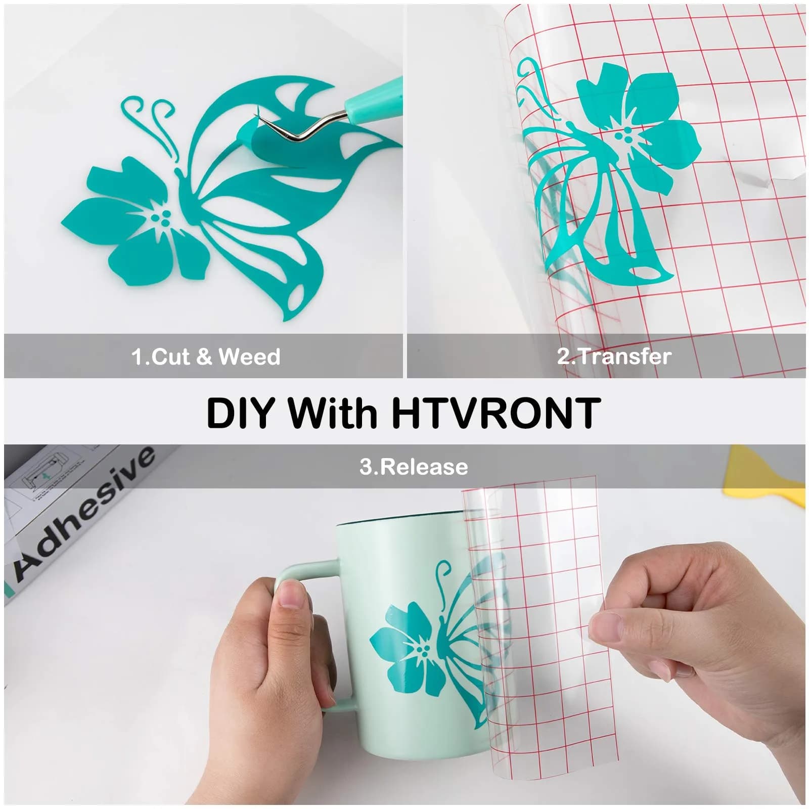 HTVRONT Glossy Turquoise Permanent Vinyl Roll 12in x 14ft | Waterproof & Easy Cut - view 7