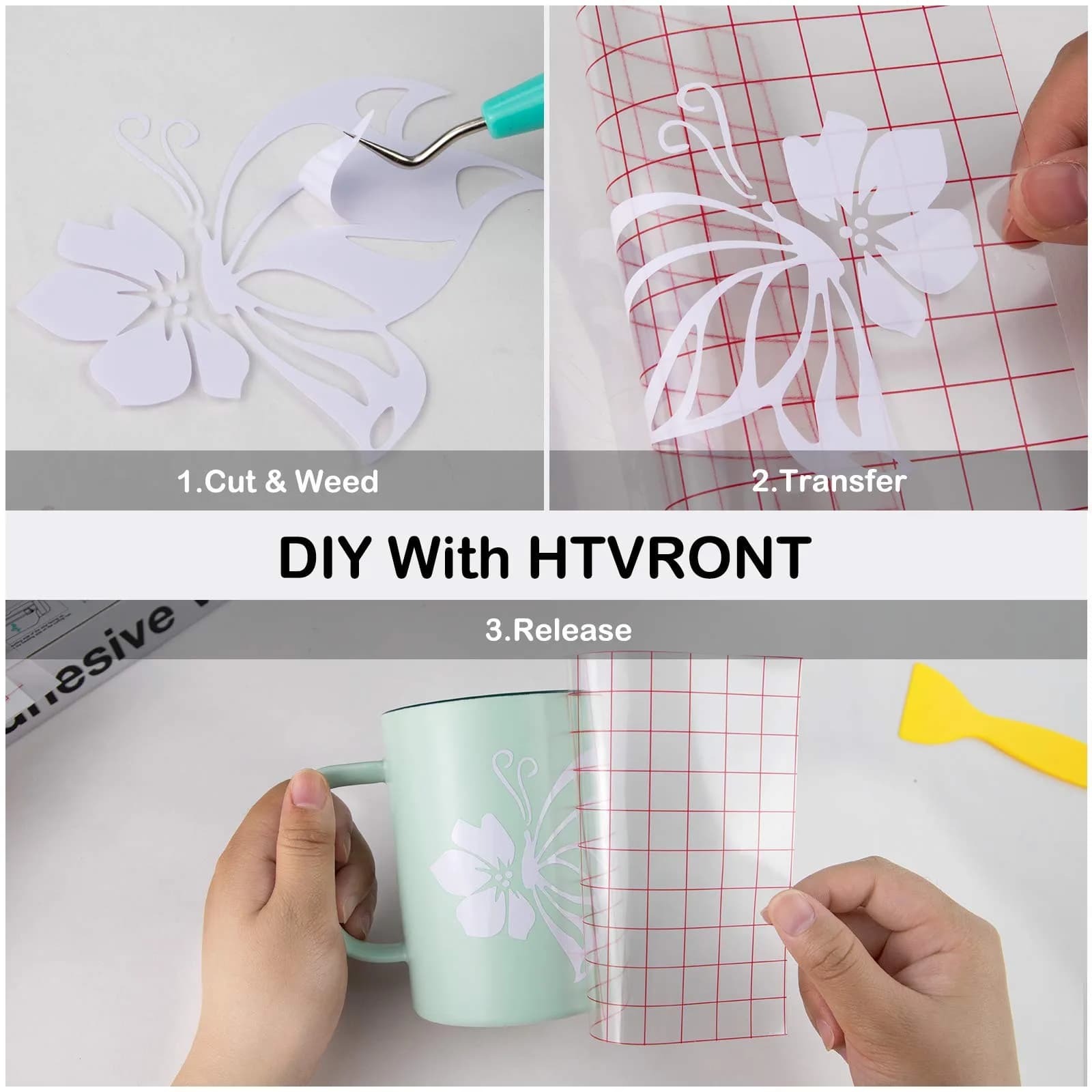 HTVRONT Glossy White Permanent Vinyl Roll 30cm x 4.2m (12" x 14FT) | Easy Cut & Weed for Crafts - view 7