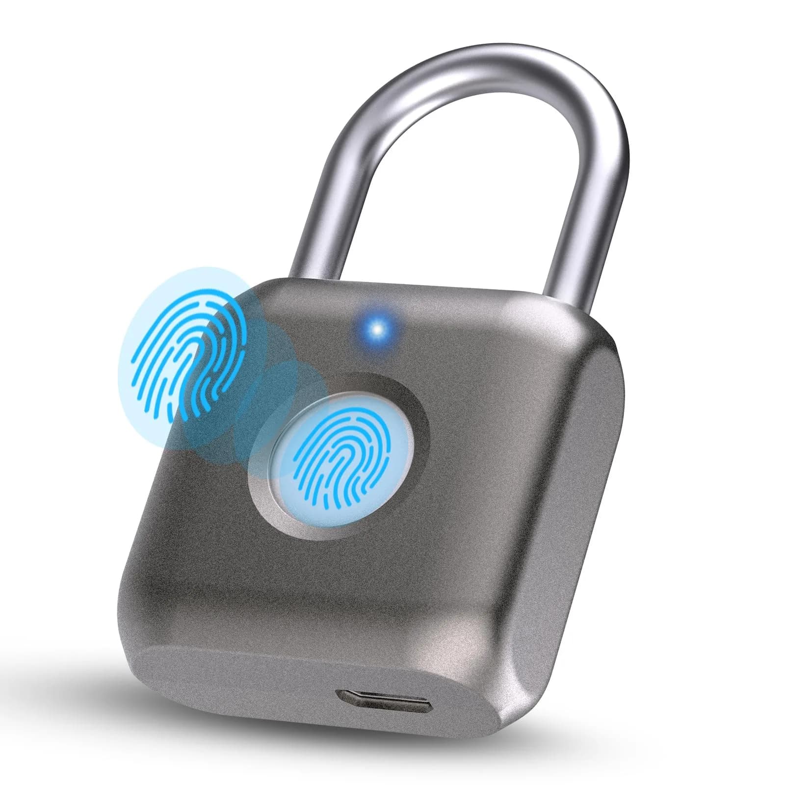 Pothunder Gray Biometric Fingerprint Padlock | Keyless Smart Lock for Gym Locker, Luggage, Backpack - main product image